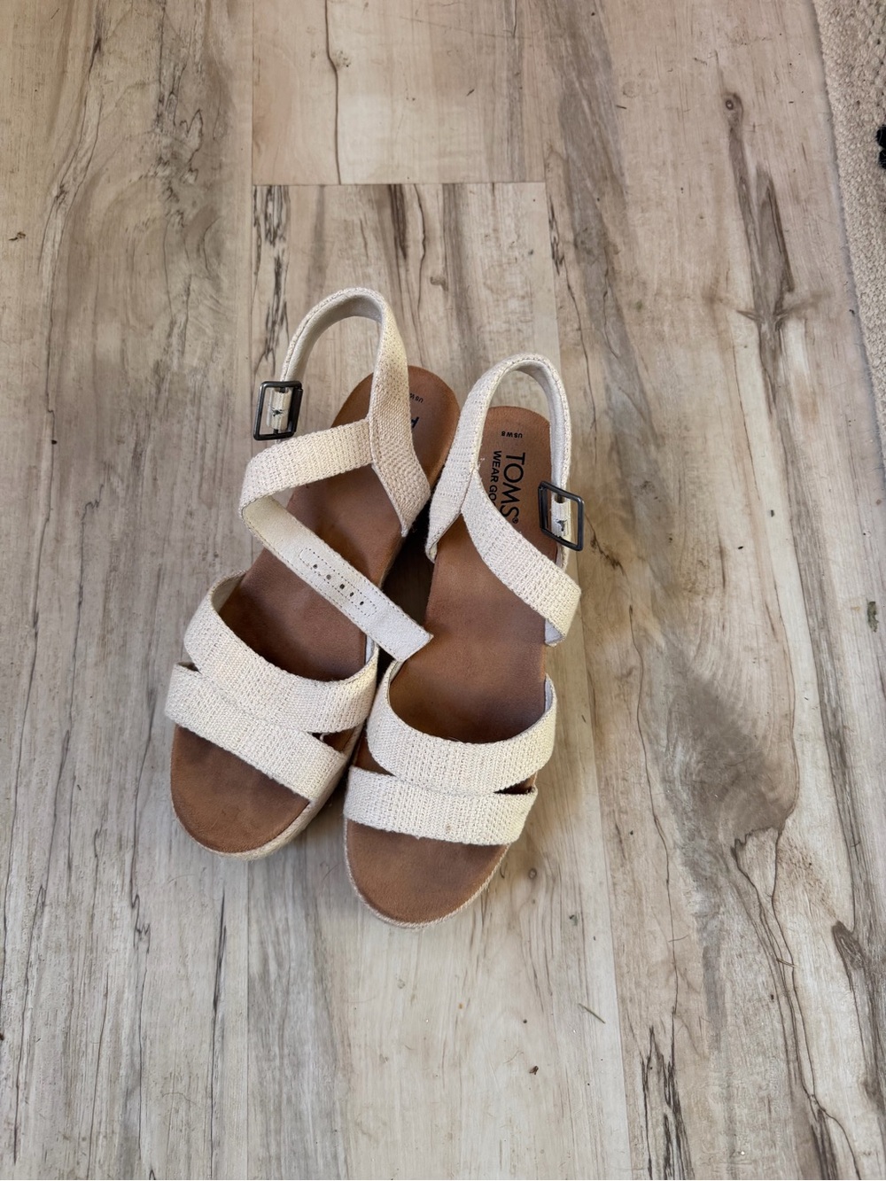 TOMS Cream Woven Strappy Wedge Sandals